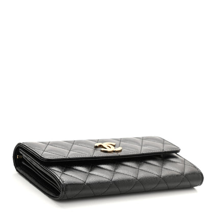 Chanel Caviar Quilted Studded CC Large Gusset Flap Wallet Black 4 of 9