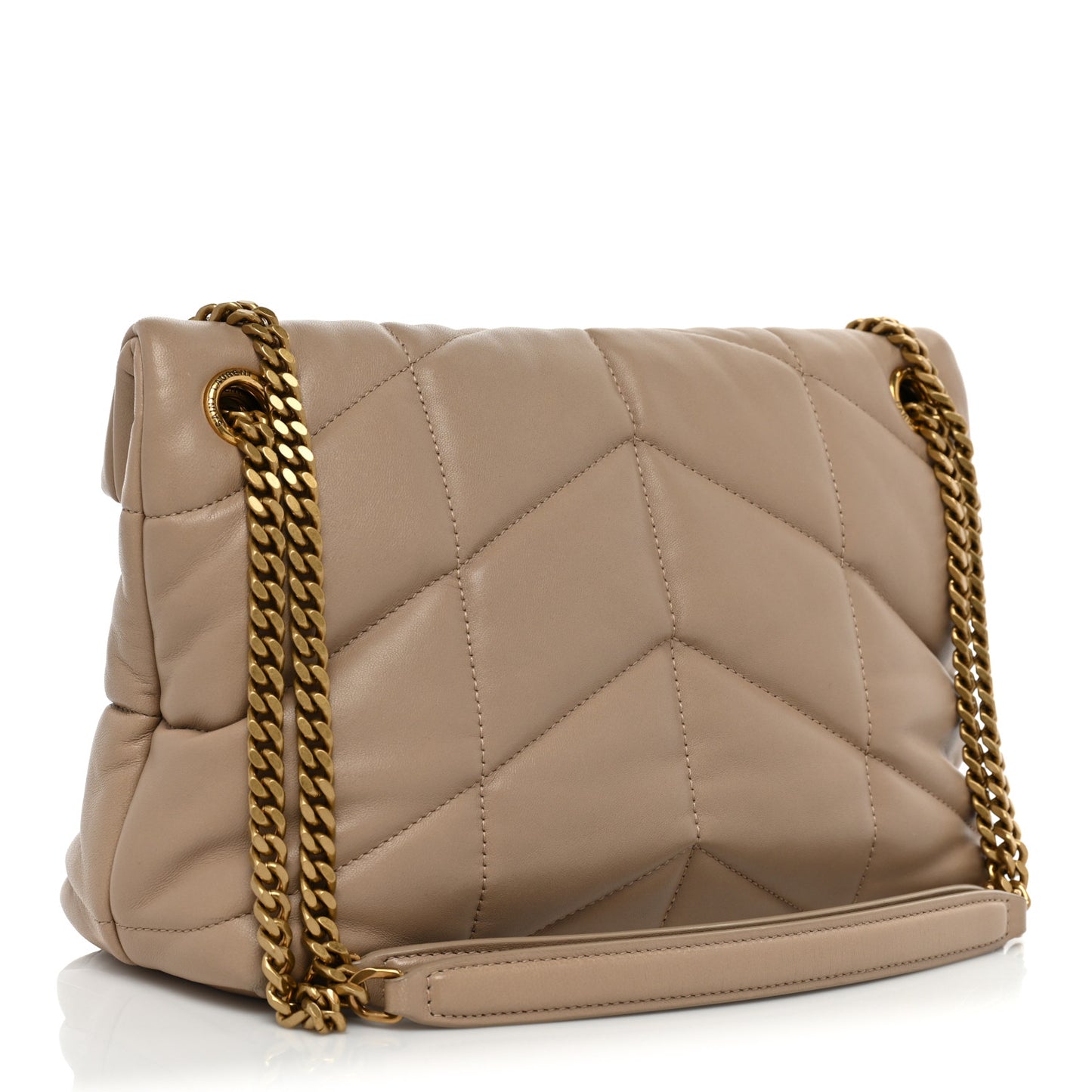 Lambskin Quilted Small Loulou Puffer Monogram Chain Satchel Dark Beige
