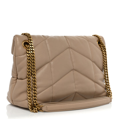 Saint Laurent Lambskin Quilted Small Loulou Puffer Monogram Chain Satchel Dark Beige 3 of 15