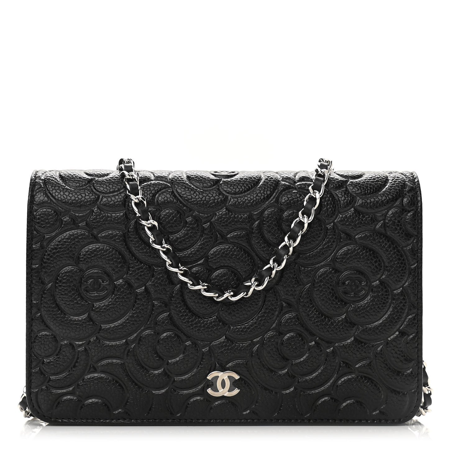 Caviar Camellia Embossed Wallet On Chain WOC Black