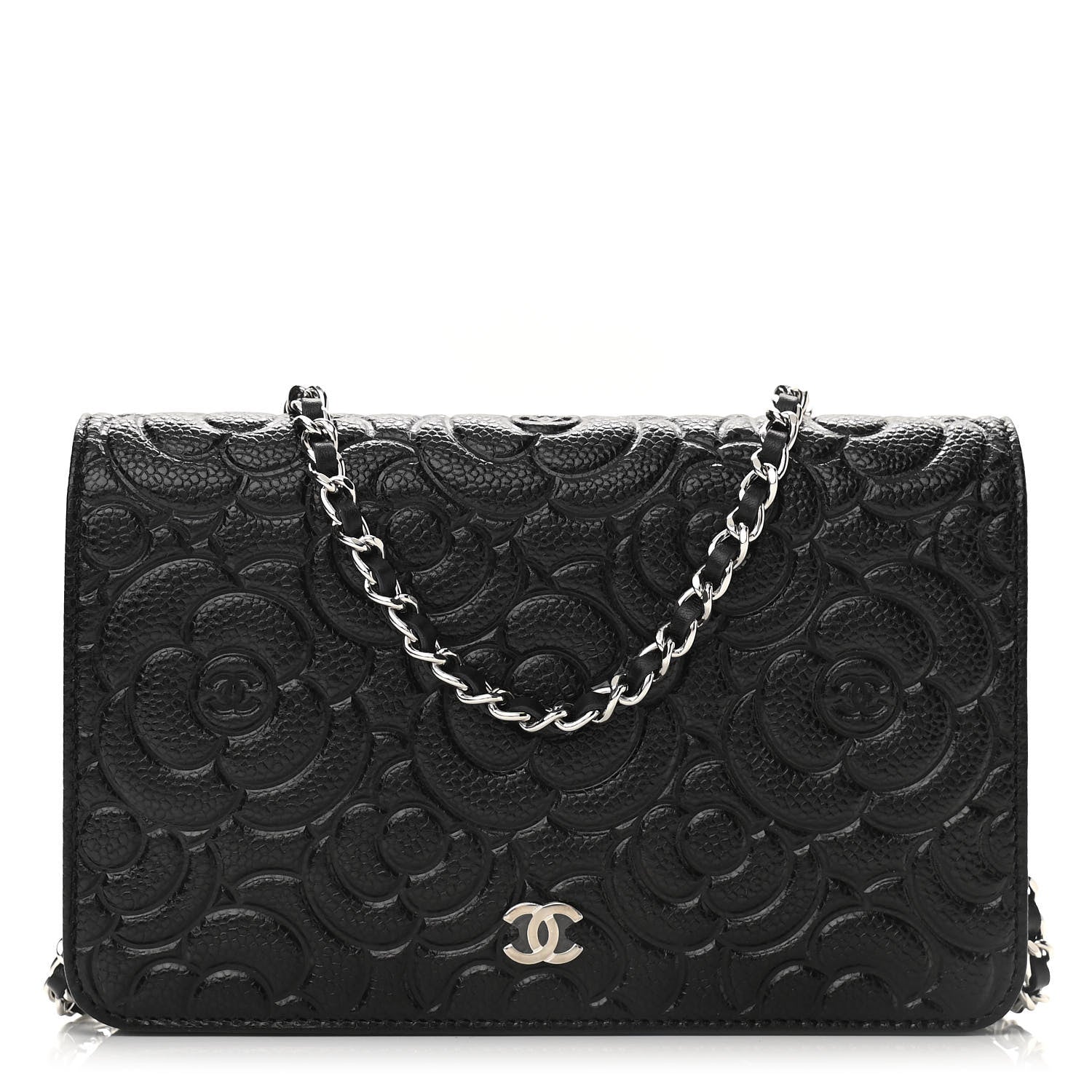Chanel Caviar Camellia Embossed Wallet On Chain WOC Black 1 of 12