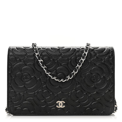 Chanel Caviar Camellia Embossed Wallet On Chain WOC Black 1 of 12