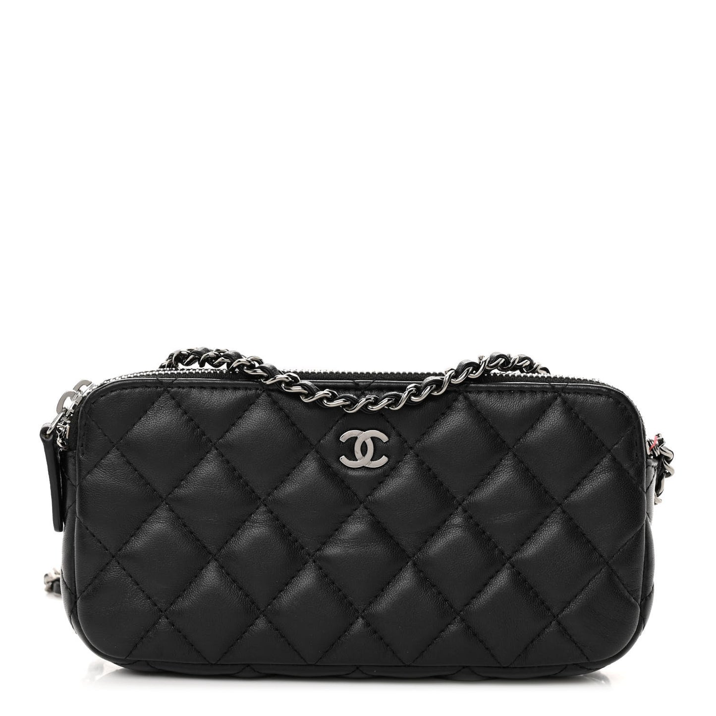 Lambskin Quilted Small Clutch With Chain Black