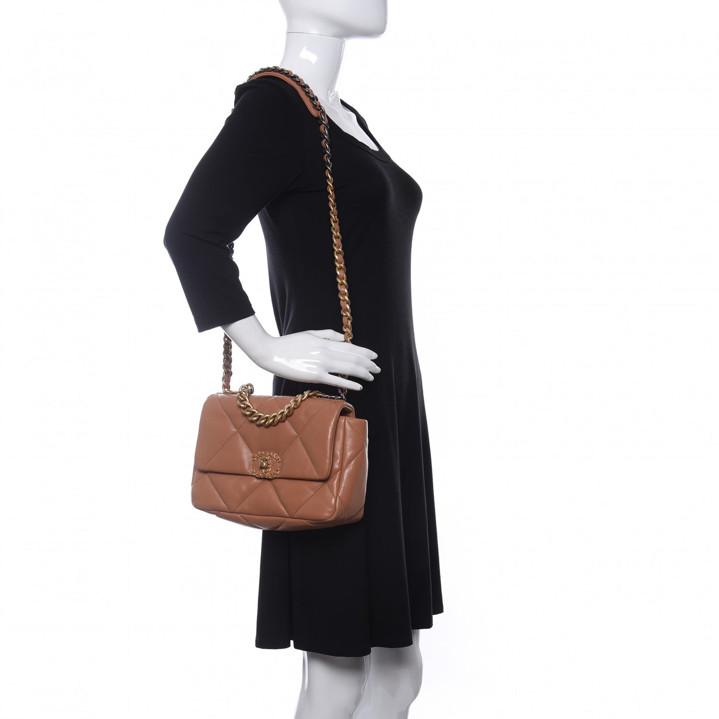 Lambskin Quilted Medium Chanel 19 Flap Brown