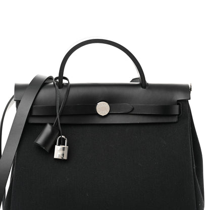 Hermes Military Toile Vache Hunter Herbag Zip Retourne 31 PM Black 9 of 14