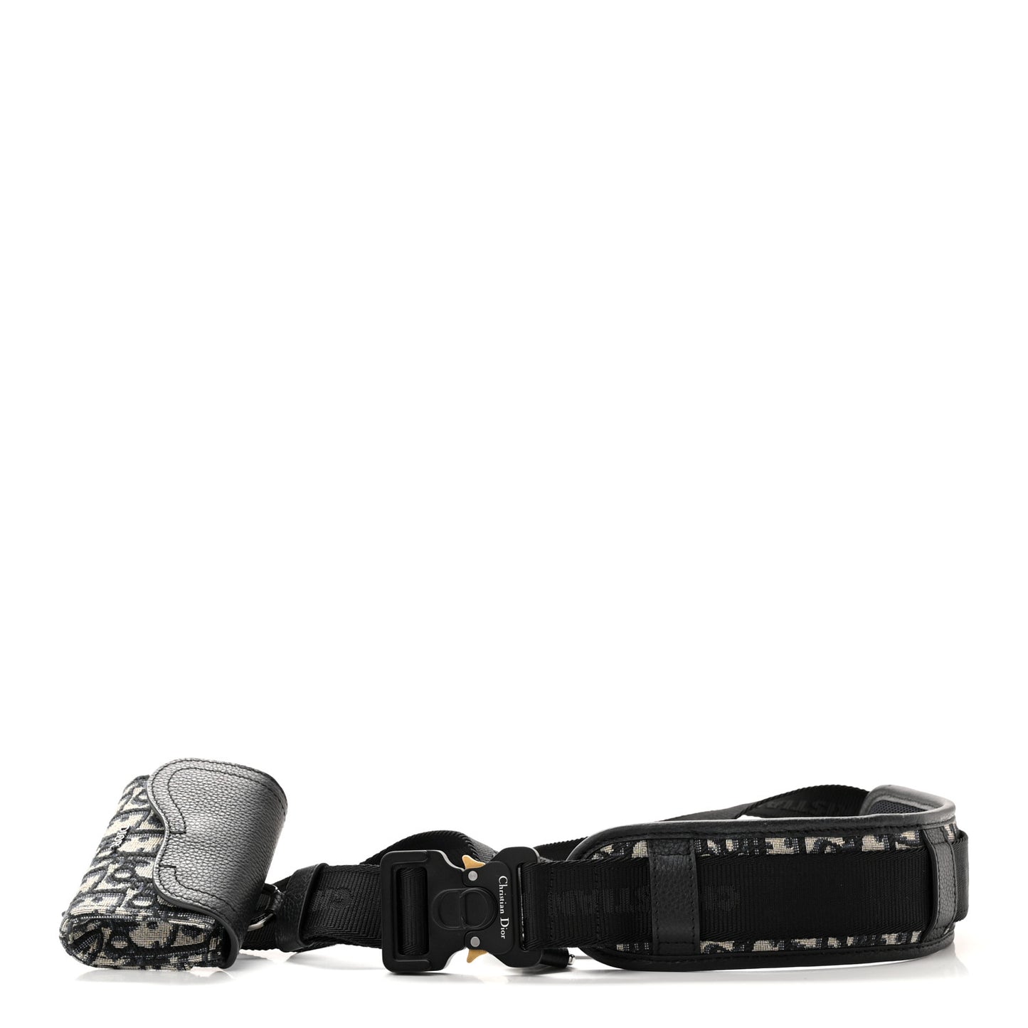 Oblique Grained Calfskin Adjustable Saddle Shoulder Strap With Pouch Black