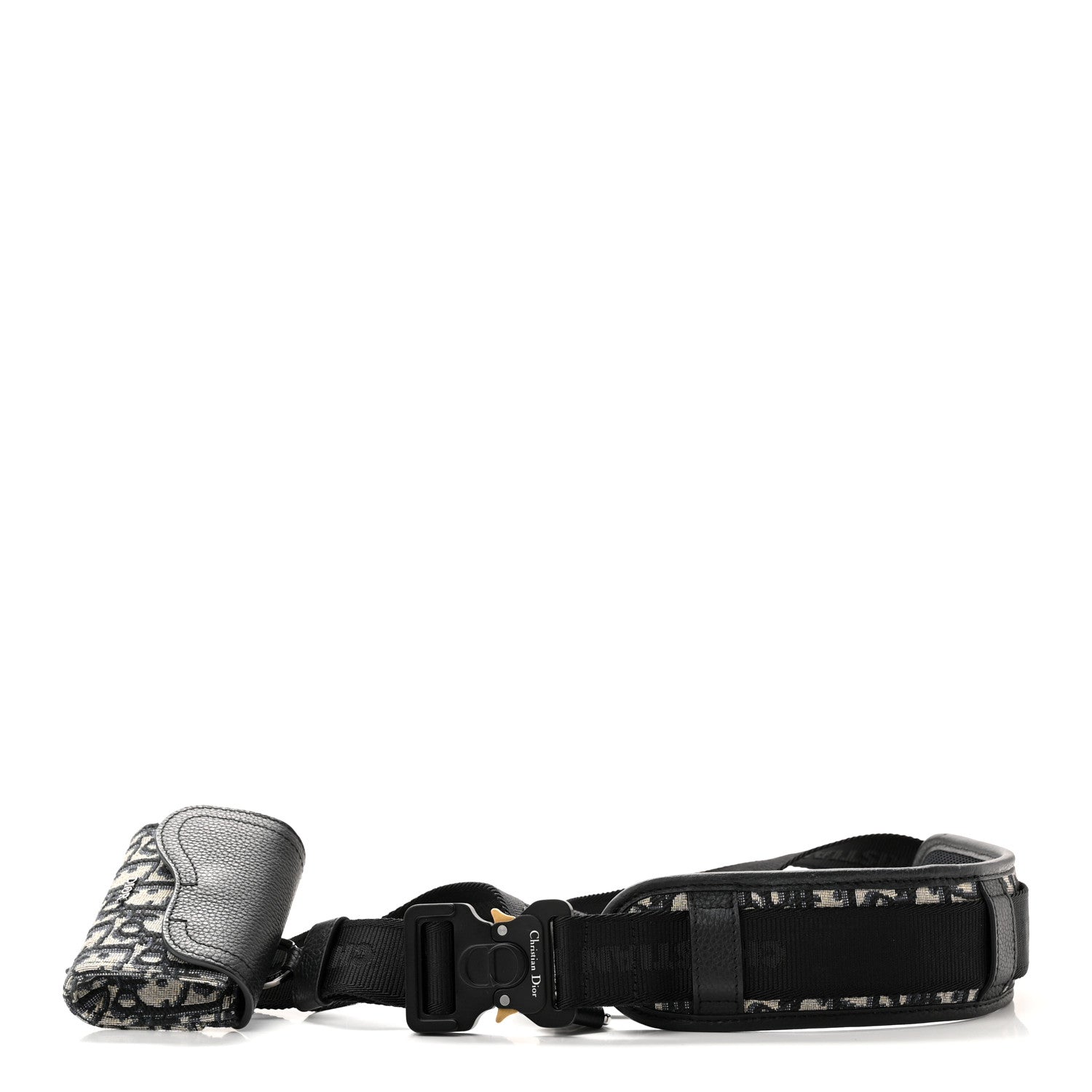 Christian Dior Oblique Grained Calfskin Adjustable Saddle Shoulder Strap With Pouch Black 3 of 12