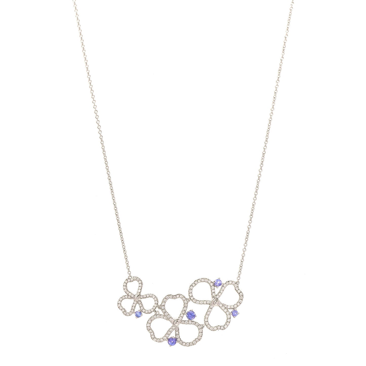 Platinum Diamond Tanzanite Paper Flowers Open Cluster Pendant Necklace