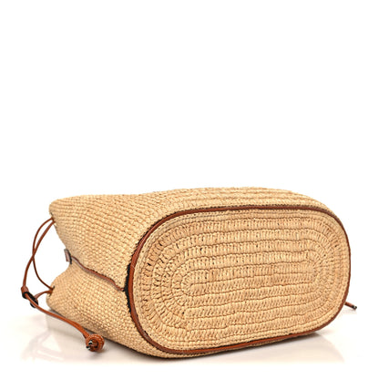 Celine Raffia Calfskin Triomphe Drawstring Bucket Natural Tan 4 of 11