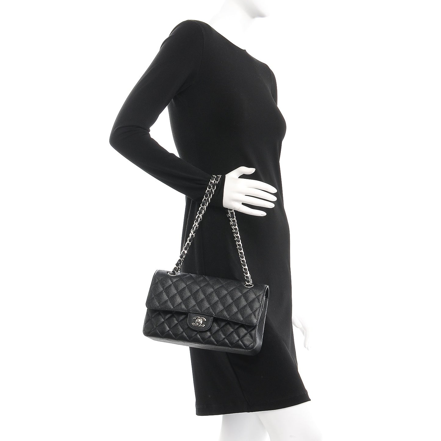 Caviar Quilted Medium Double Flap Black