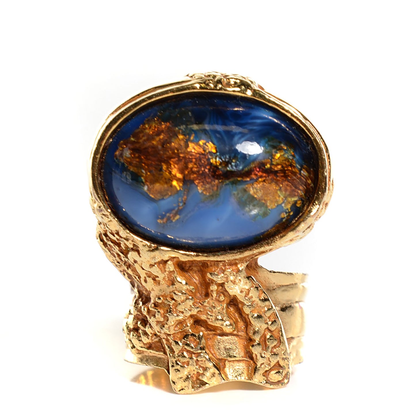 Glass Cabochon Arty Ovale Ring 8 Azure Gold