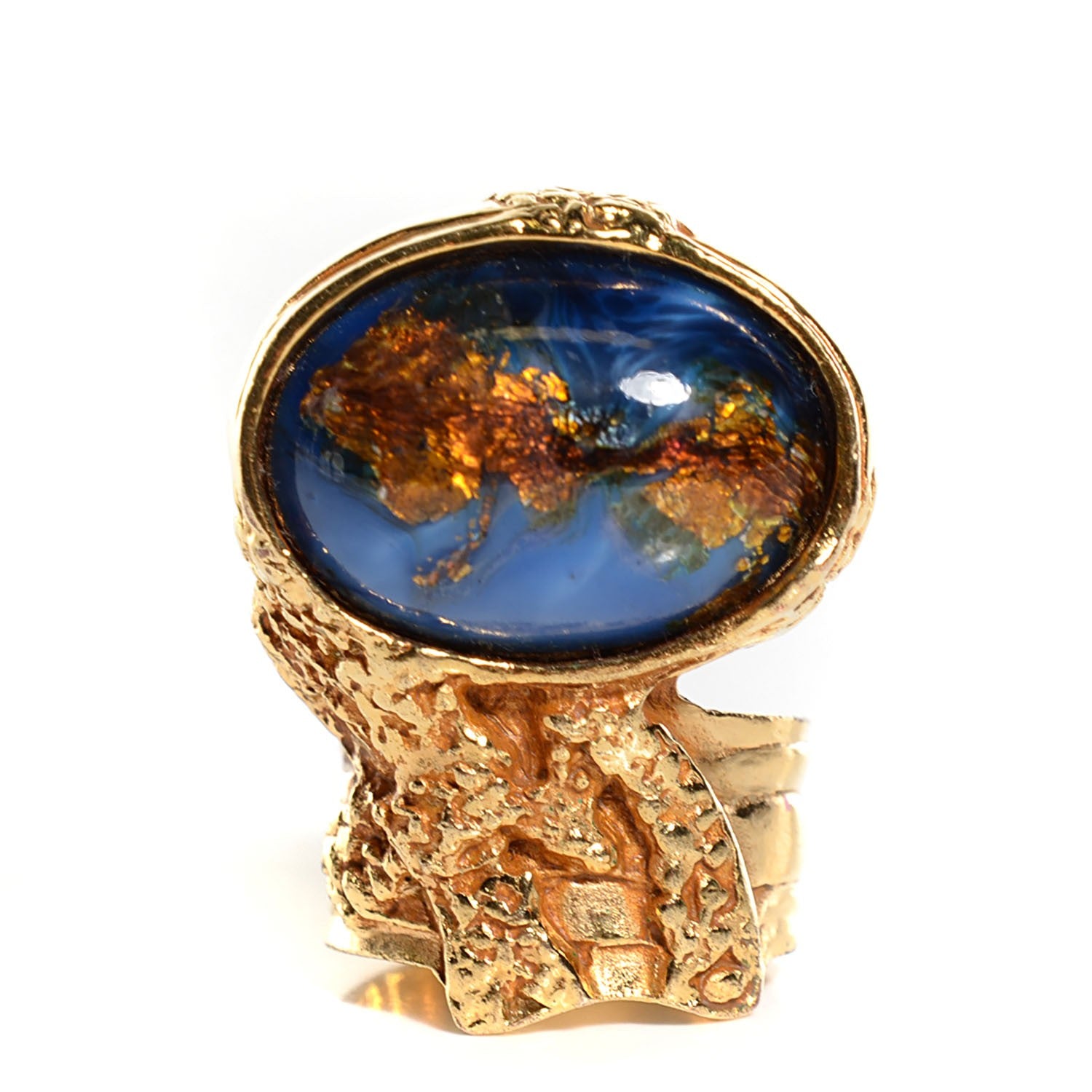 Saint Laurent Glass Cabochon Arty Ovale Ring 8 Azure Gold 1 of 4