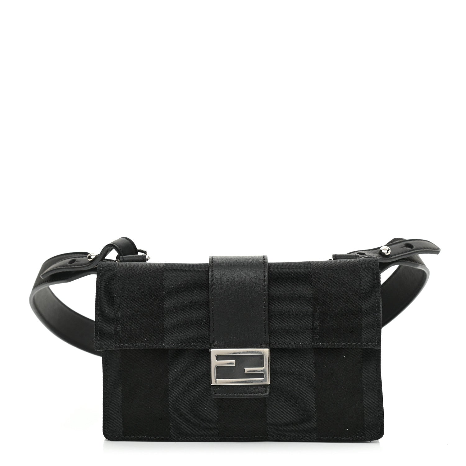 Fendi Recycled Nylon Vitello Grace Light Pequin Baguette Belt Pouch Black 1 of 8