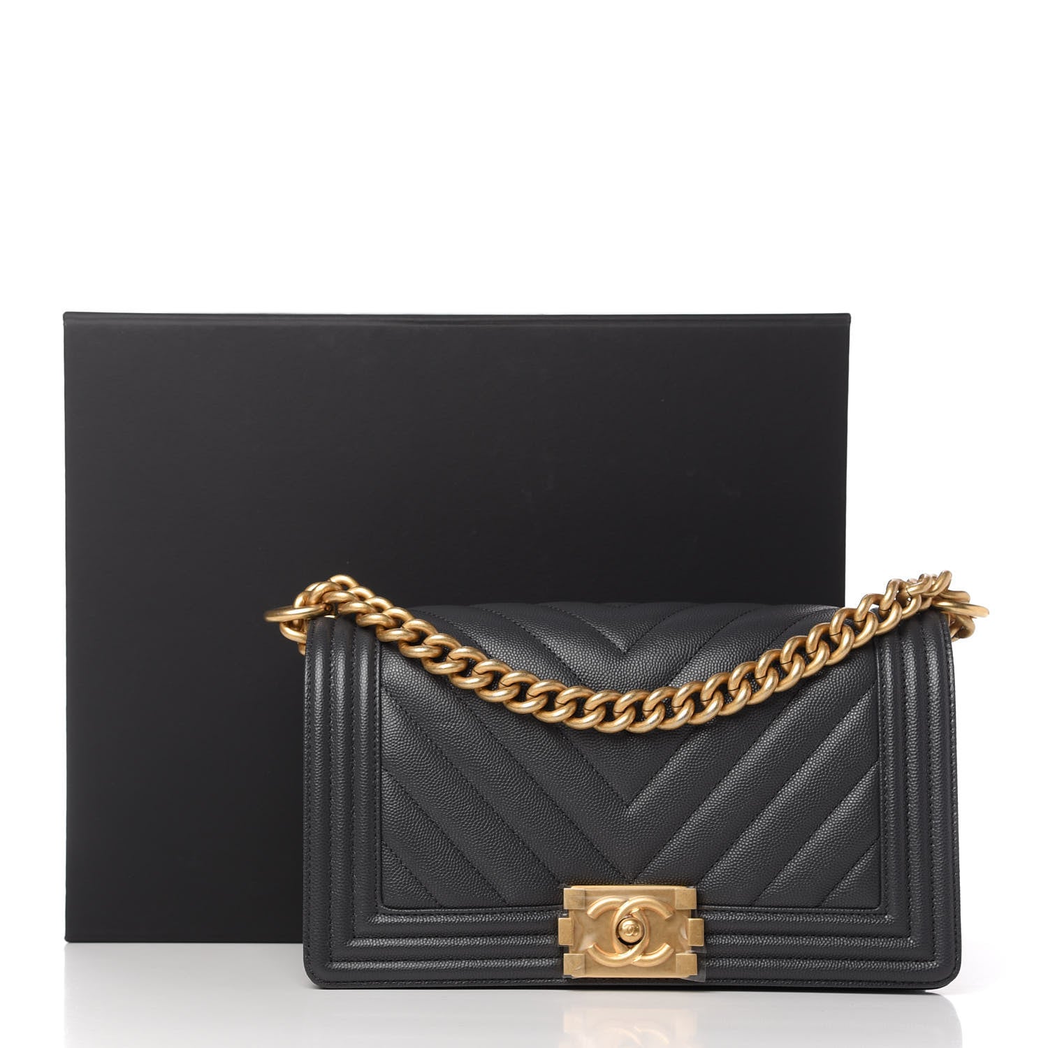 Chanel Caviar Chevron Quilted Medium Boy Flap Dark Grey 11 of 11