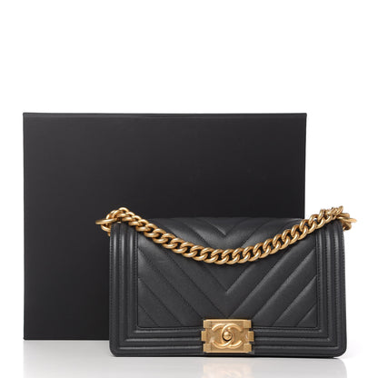 Chanel Caviar Chevron Quilted Medium Boy Flap Dark Grey 11 of 11