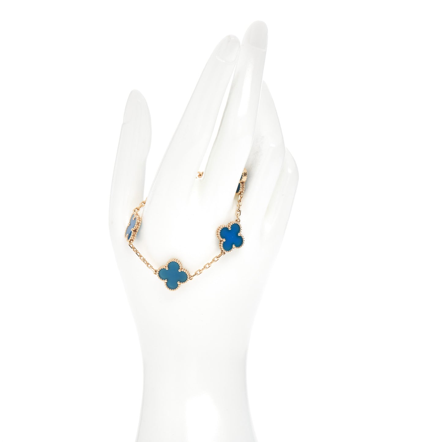 18K Yellow Gold Blue Agate 5 Motifs Vintage Alhambra Bracelet