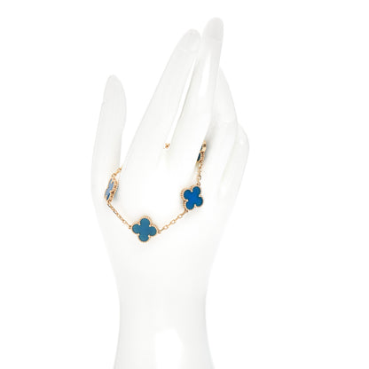 Van Cleef & Arpels 18K Yellow Gold Blue Agate 5 Motifs Vintage Alhambra Bracelet 2 of 5