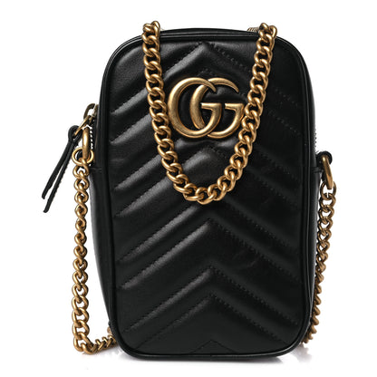 Gucci Calfskin Matelasse Mini GG Marmont Crossbody Bag Black 1 of 10