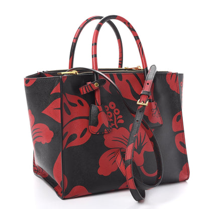 Prada Saffiano Hibiscus Print Twin Pocket Tote Rosso 4 of 8