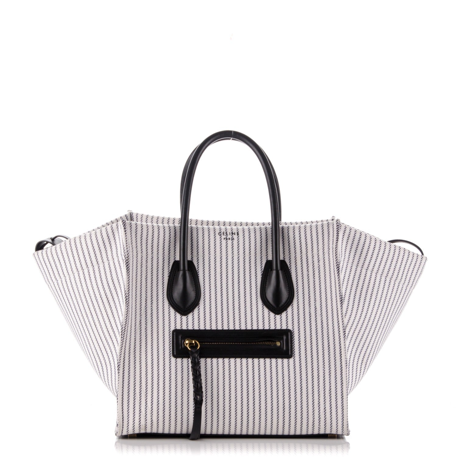 Celine Cotton Canvas Striped Medium Phantom Luggage White Navy 1 of 8
