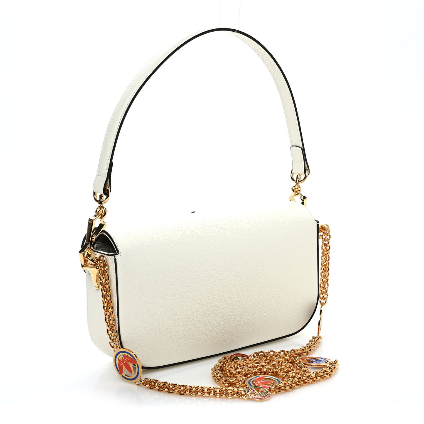 X ADIDAS Textured Dollar Calfskin Web Small Trefoil Horsebit 1955 Shoulder Bag White