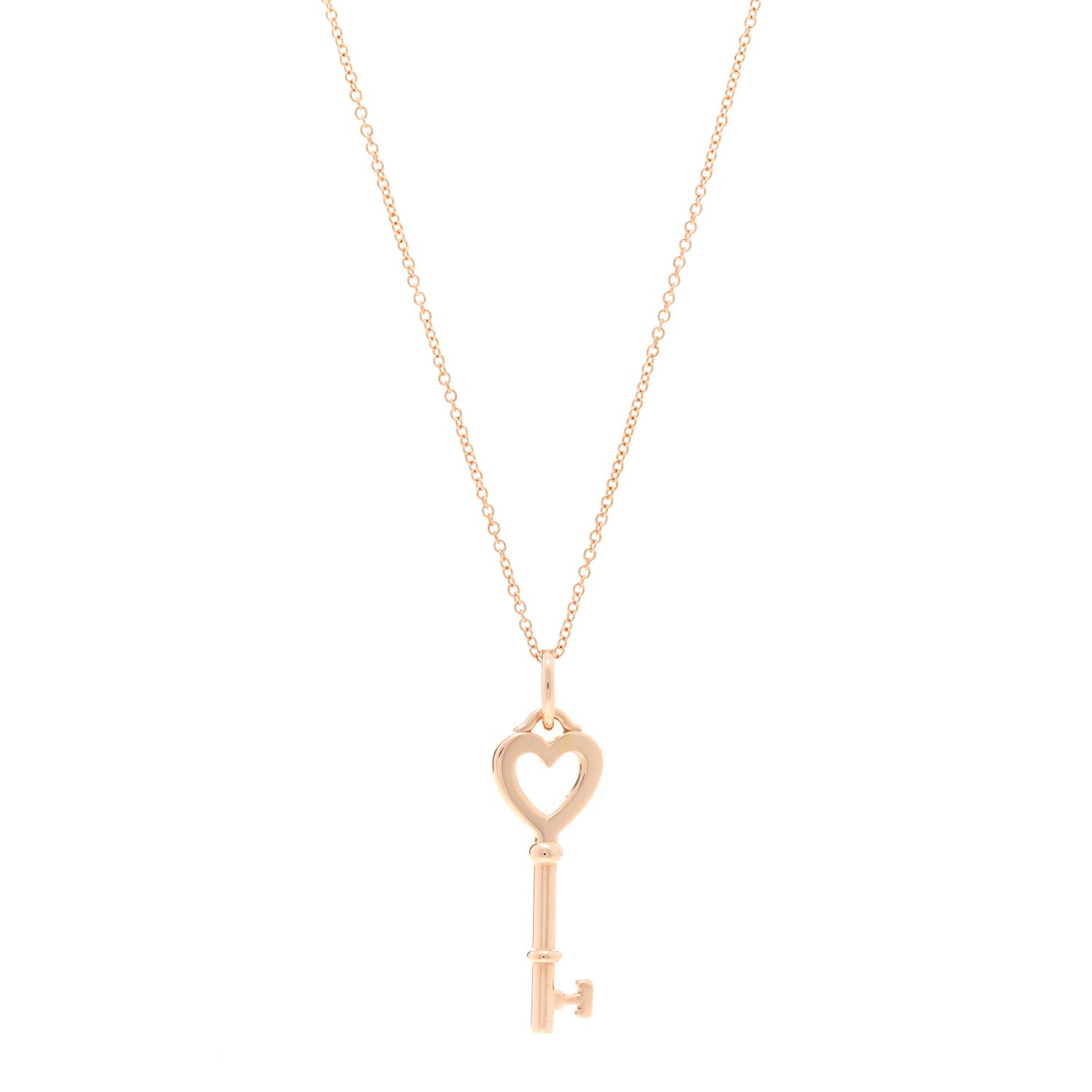 Tiffany 18K Rose Gold Mini Heart Key Pendant Necklace 1 of 5