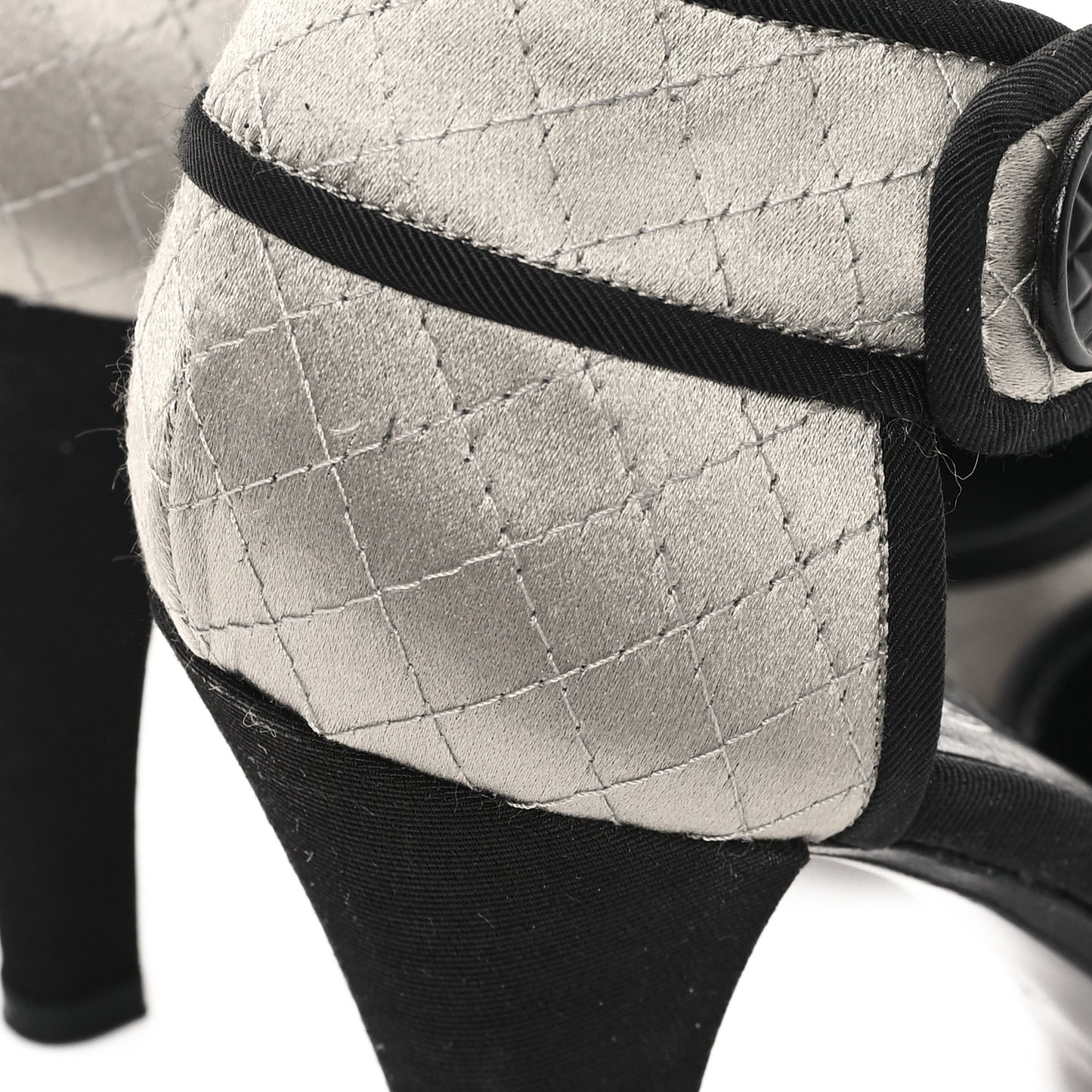 Satin Quilted Mary Jane Pumps 37 Grey