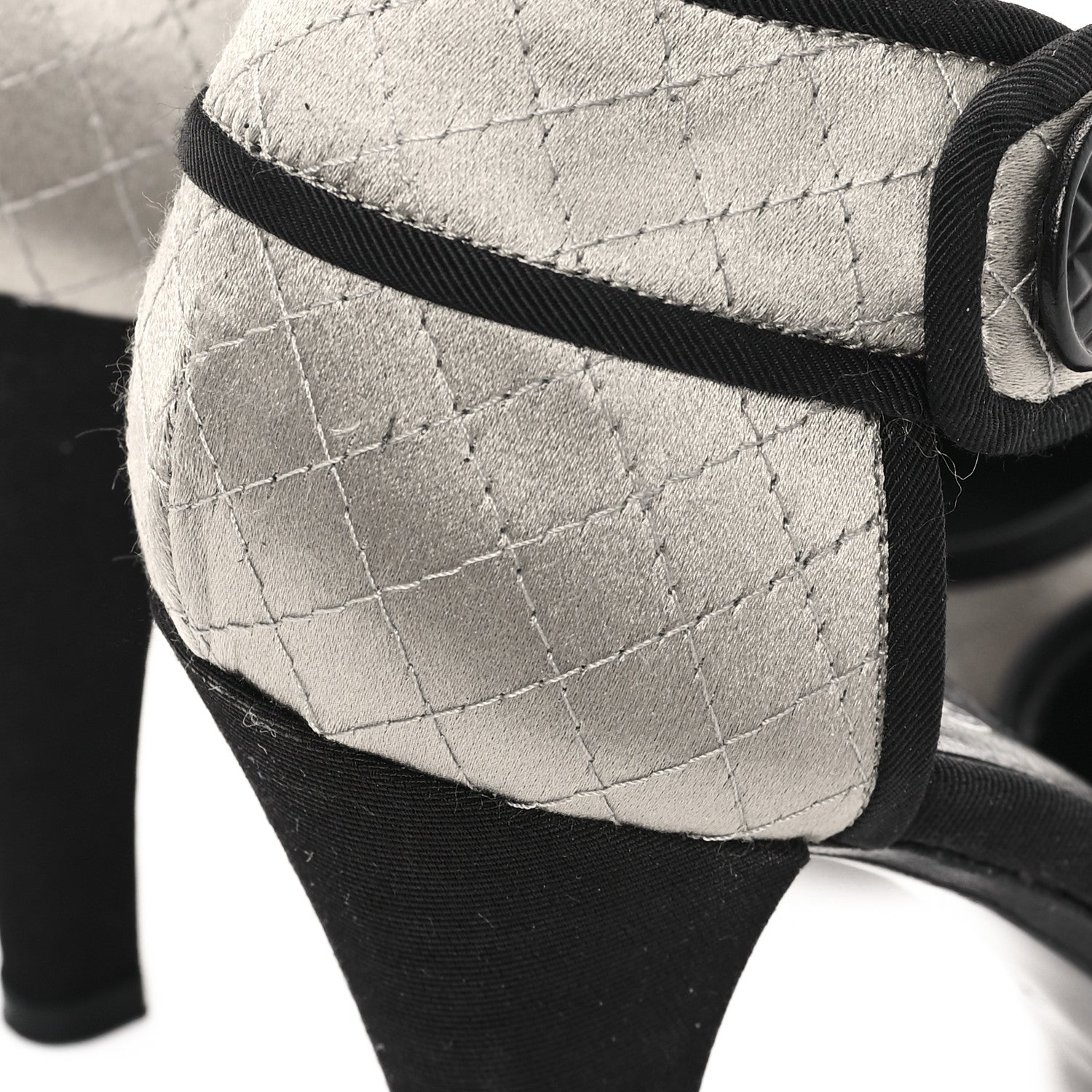 Chanel Satin Quilted Mary Jane Pumps 37 Grey 9 of 10