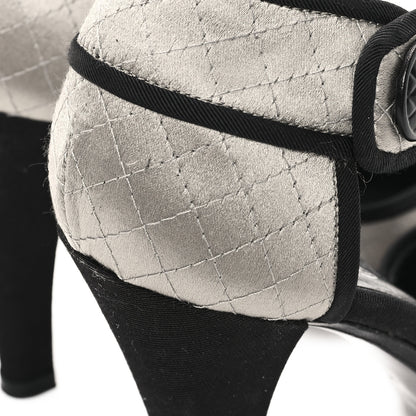 Chanel Satin Quilted Mary Jane Pumps 37 Grey 9 of 10
