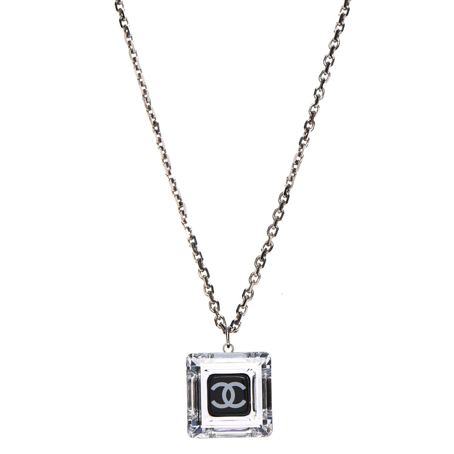 Lucite CC Square Charm Necklace
