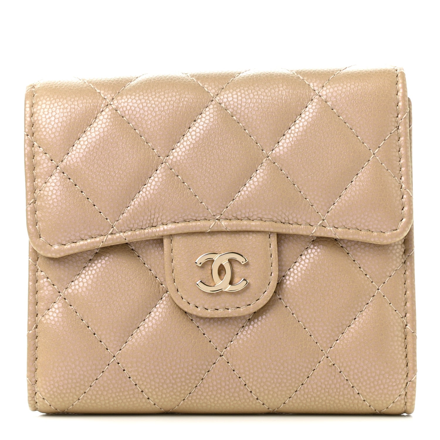 Chanel Iridescent Caviar Quilted Compact Flap Wallet Dark Beige 1 of 9