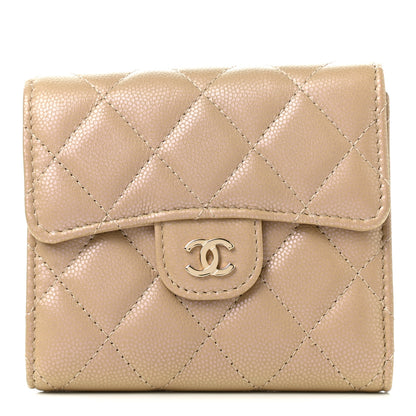 Chanel Iridescent Caviar Quilted Compact Flap Wallet Dark Beige 1 of 9