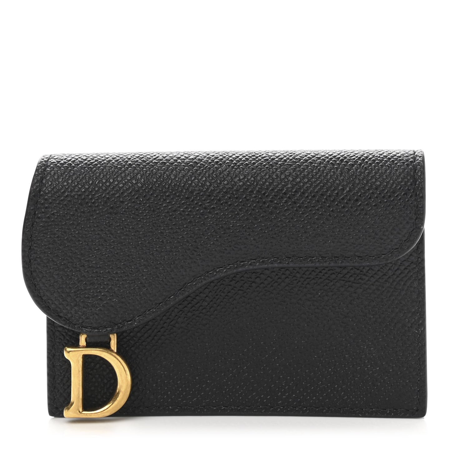 Grained Calfskin Saddle Card Holder Black