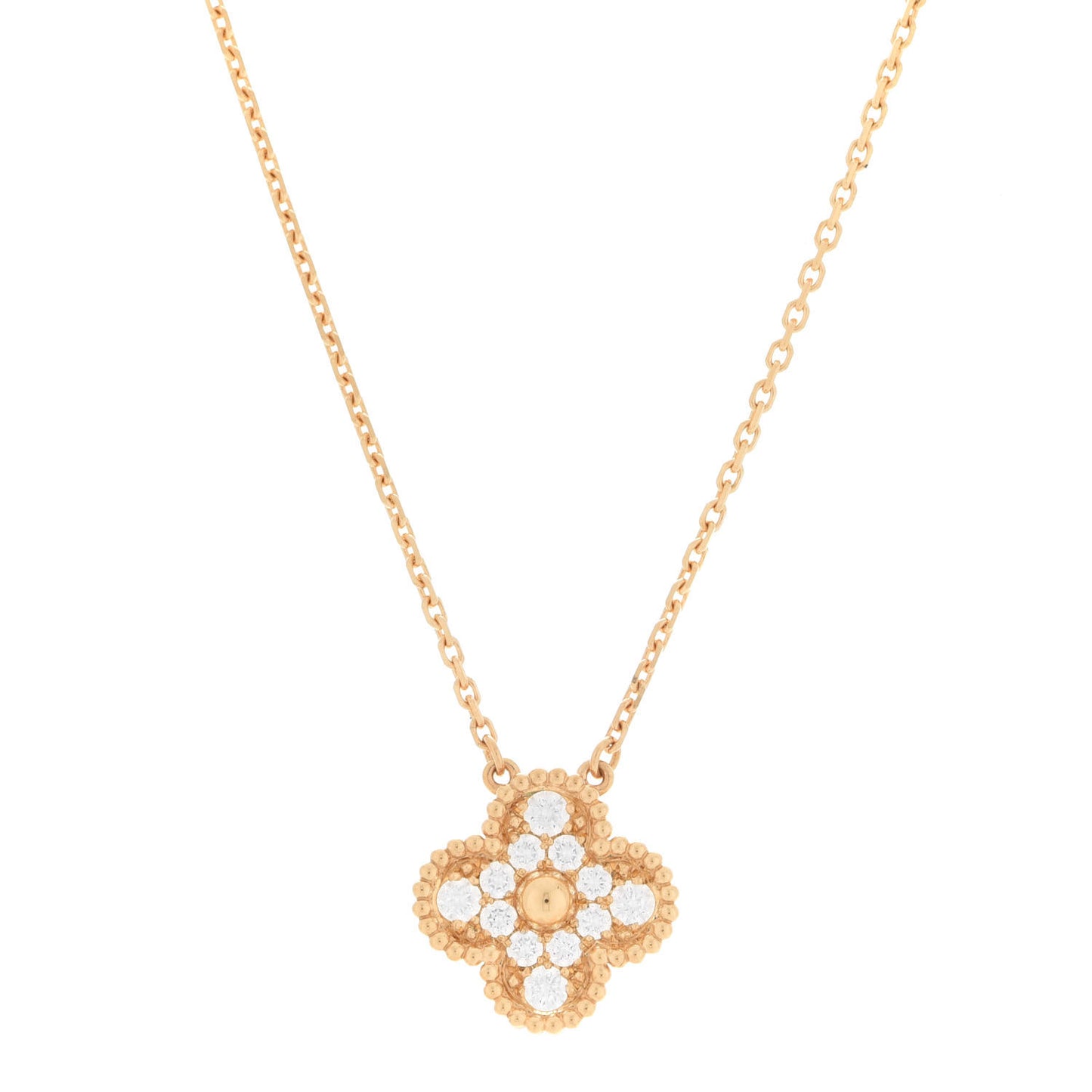 18K Yellow Gold Diamond Vintage Alhambra Pendant Necklace