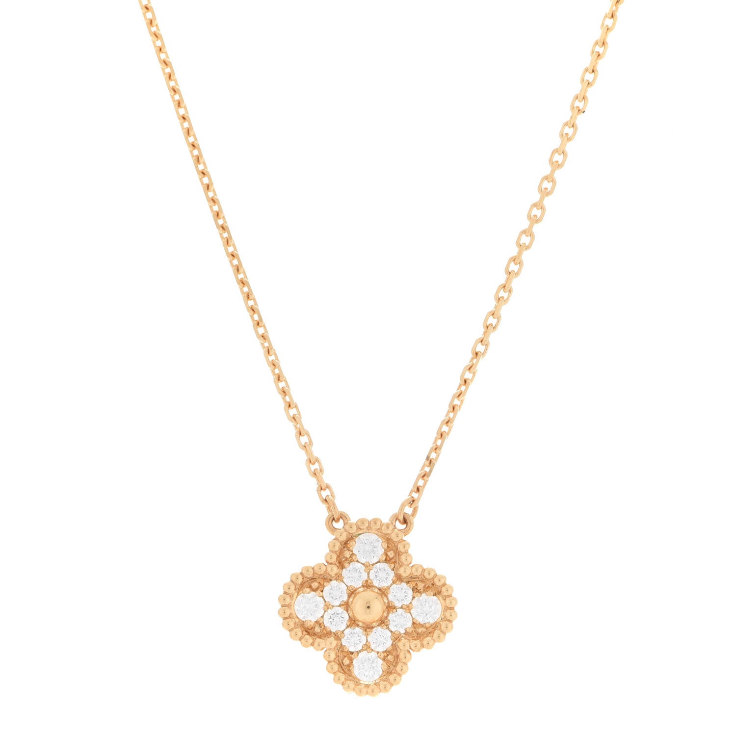 Van Cleef & Arpels 18K Yellow Gold Diamond Vintage Alhambra Pendant Necklace 4 of 7