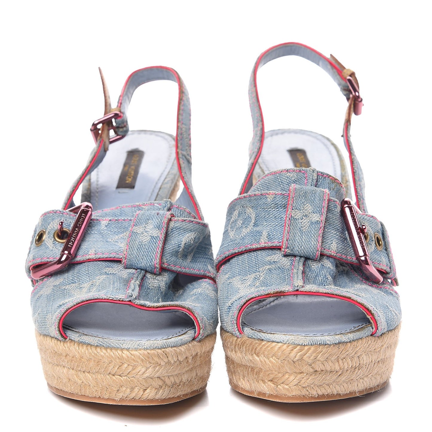 Denim Monogram Espadrille Wedge Sandals 40 Blue