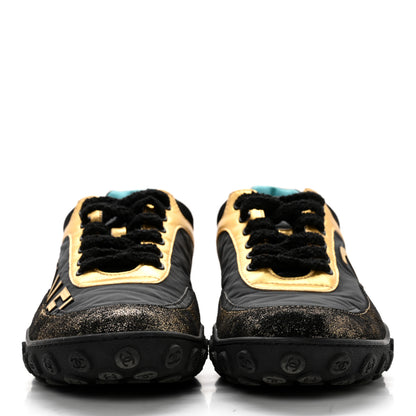 Chanel Metallic Lambskin Satin Finish Womens CC Sneakers 39.5 Black Gold 2 of 15