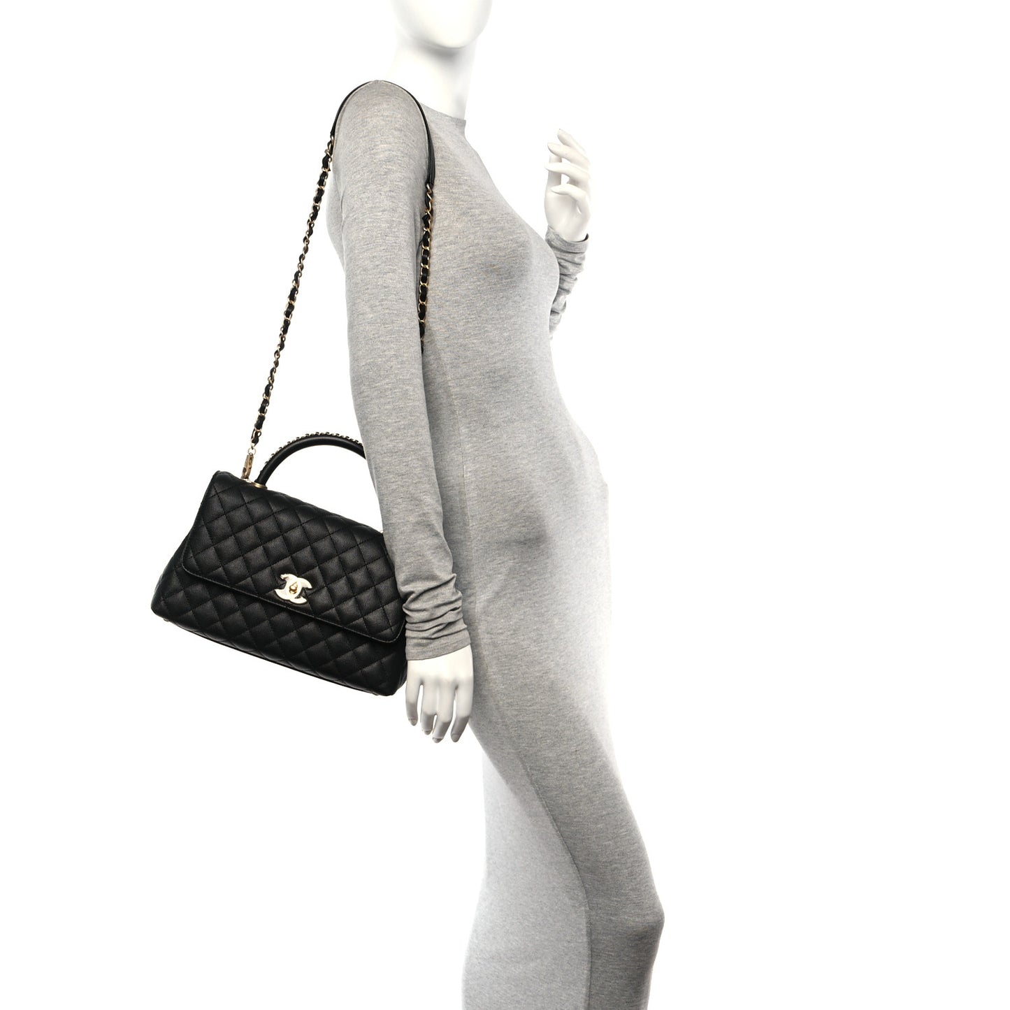 Caviar Quilted Small Coco Chain Handle Flap Black