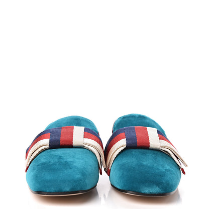 Gucci Softy Velvet Sylvie Bow Slippers 36.5 Pavone 2 of 8