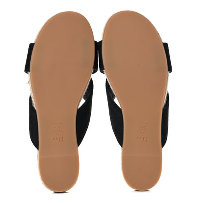 Christian Dior Canvas Embroidered Granville Espadrille Crisscross Flat Slide Sandals 41 Black 5 of 11