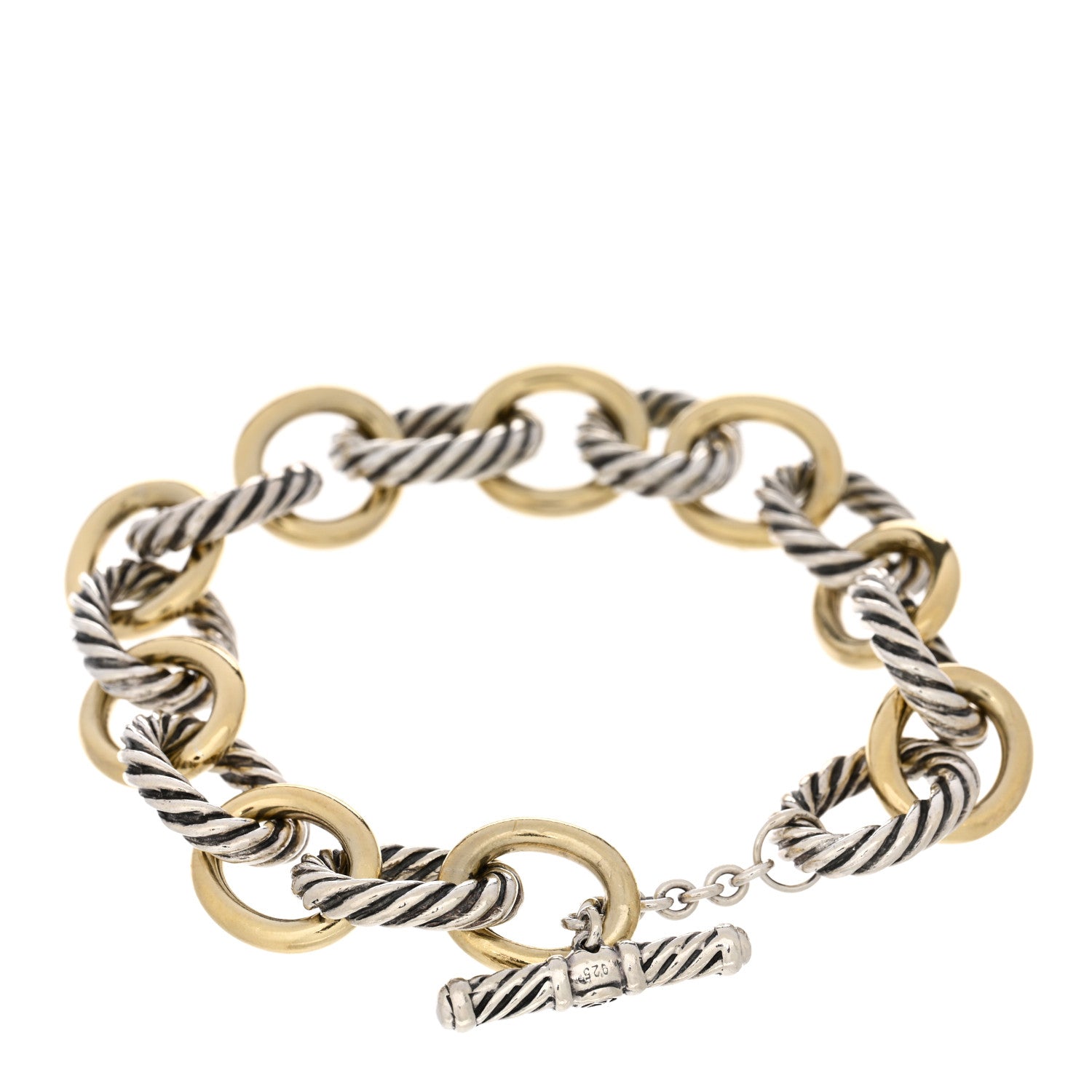 David Yurman Sterling Silver 18K Yellow Gold 12mm Medium Oval Link Toggle Bracelet 2 of 3