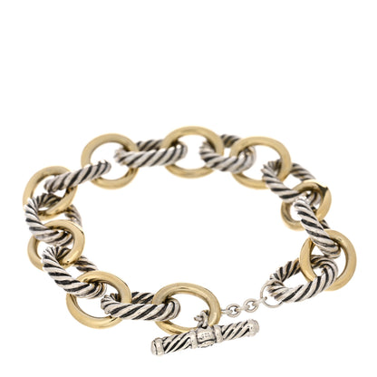 David Yurman Sterling Silver 18K Yellow Gold 12mm Medium Oval Link Toggle Bracelet 2 of 3