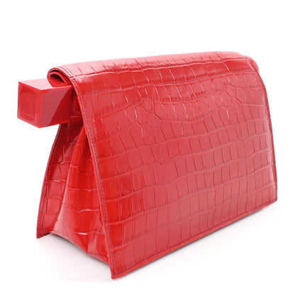 Jacquemus Calfskin Crocodile Embossed La Pochette Rond Carre Red 3 of 7