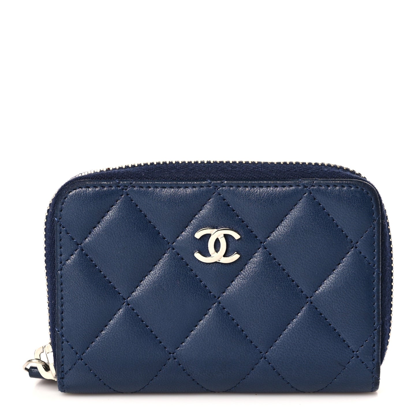 Lambskin Quilted Zip Coin Purse Dark Blue