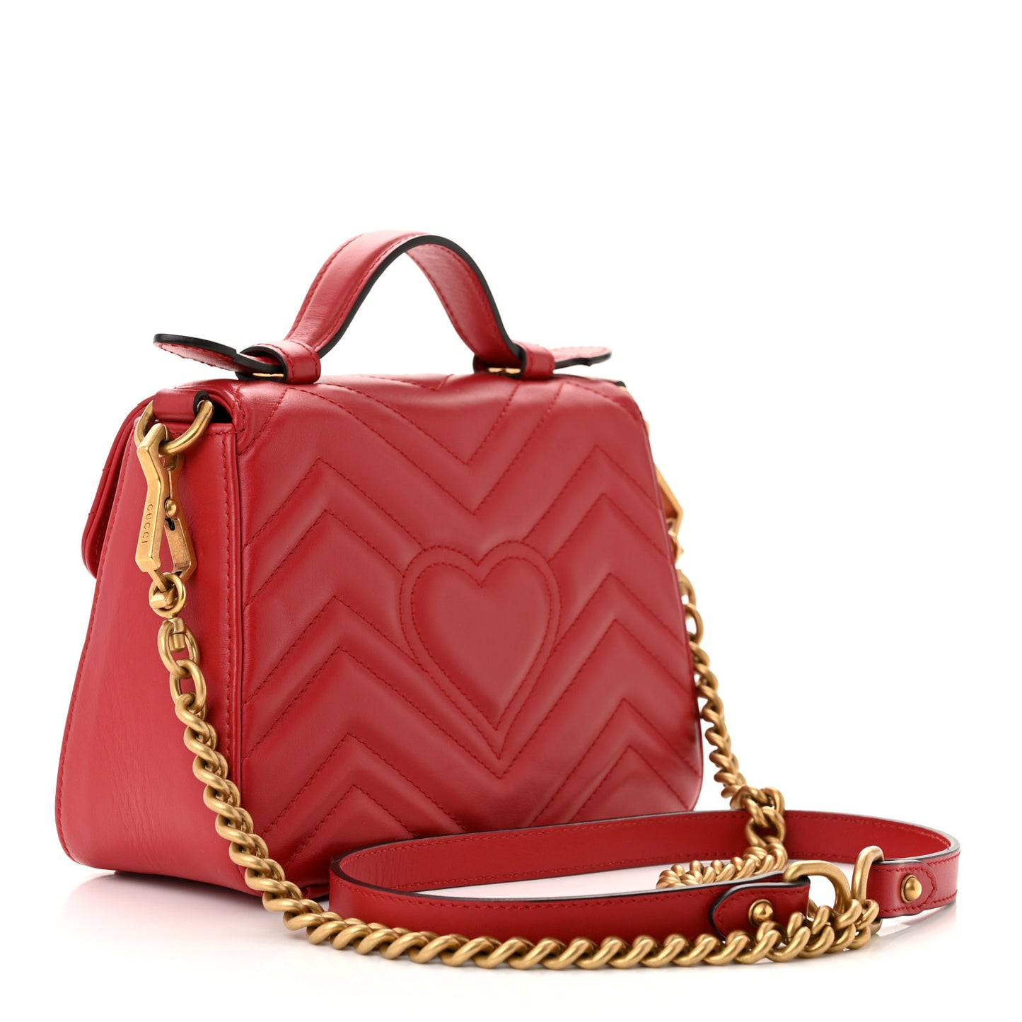 Calfskin Matelasse Mini GG Marmont Top Handle Shoulder Bag Hibiscus Red