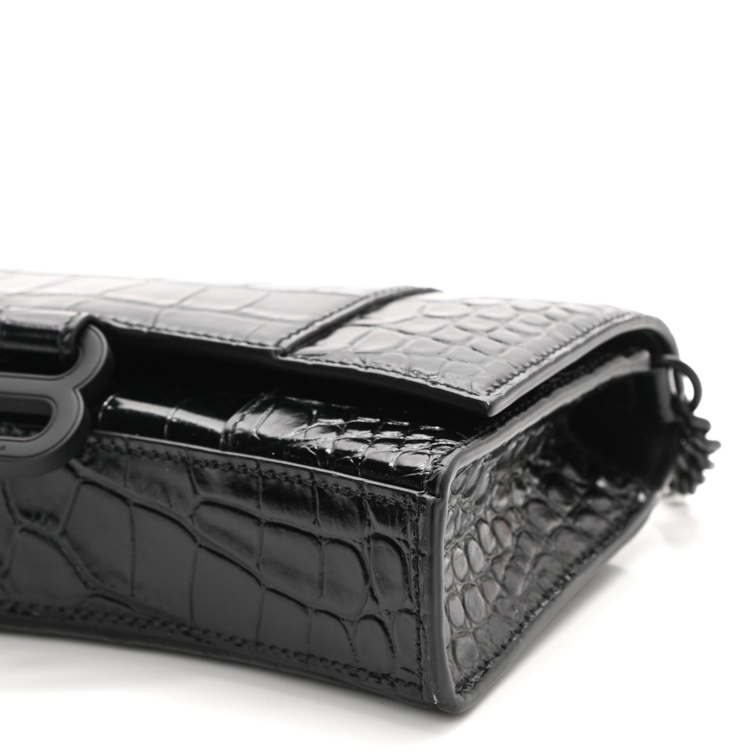 Balenciaga Shiny Calfskin Monochrome Crocodile Embossed Hourglass Chain Bag Black 8 of 8