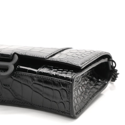 Balenciaga Shiny Calfskin Monochrome Crocodile Embossed Hourglass Chain Bag Black 8 of 8