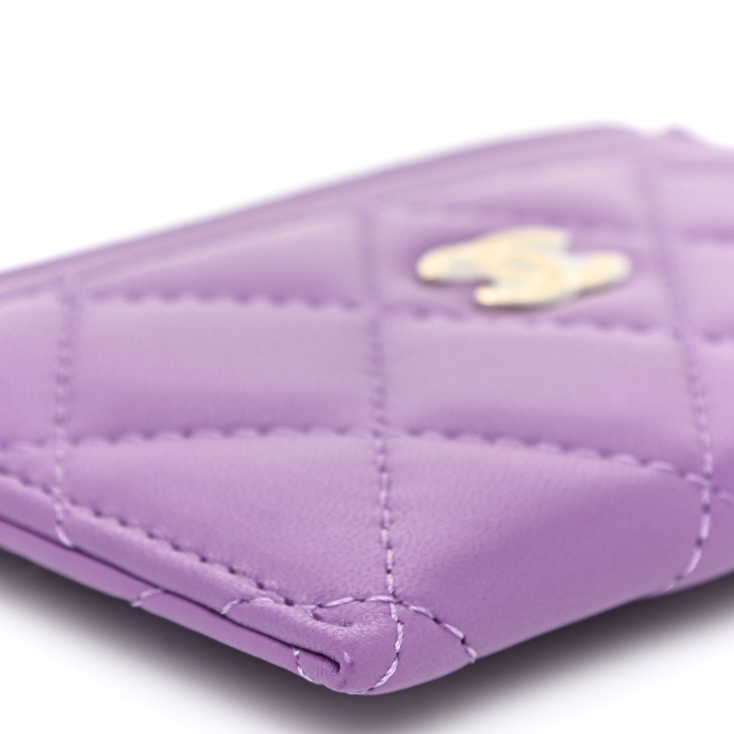 Lambskin Quilted Card Holder Purple