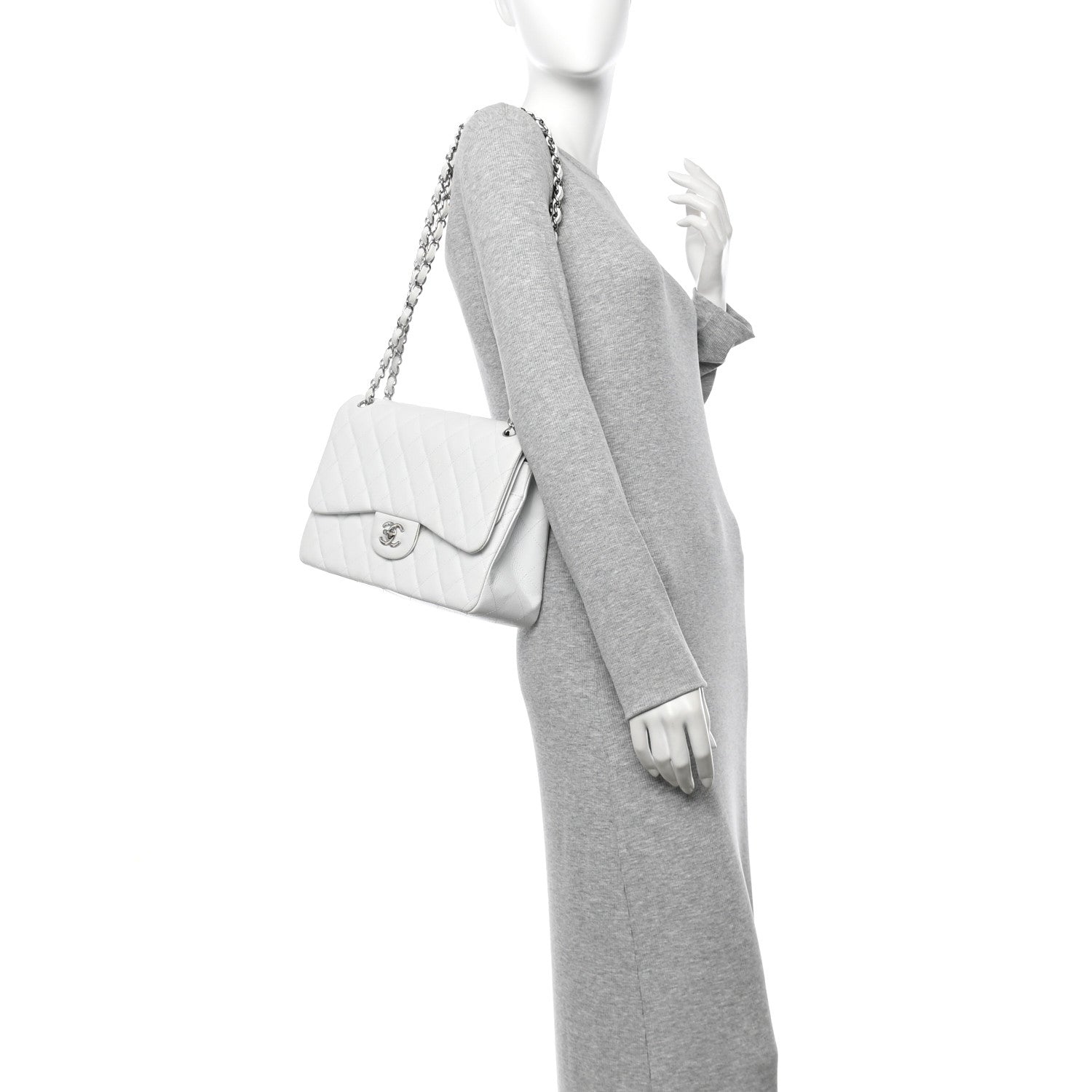 Chanel Caviar Quilted Jumbo Double Flap White 2 of 11