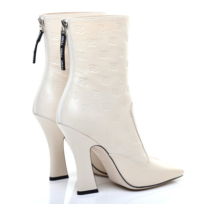 Fendi Vitello Karligraphy Embossed FFreedom High Heel Ankle Boots 39 White 4 of 8